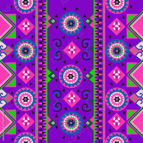 Seamless Geometric Ethnic Pattern on Purple