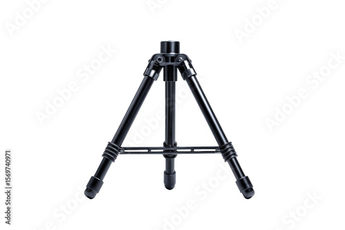 Black metal tripod isolated on transparent background is ready for studio photography