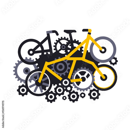 Bicycle Gears Illustration- Abstract Bike Design- Yellow & Black Bicycle Art- Unique Cycling Graphic- Mechanical Bicycle Parts- Modern Bicycle Theme- Creative Bicycle Concept