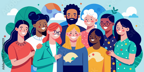 Diverse Group of Happy Smiling People Standing Together
