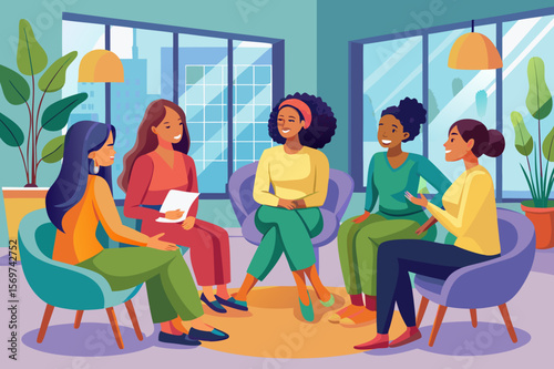 Diverse Group of Women Engaging in a Meaningful Conversation in a Modern Office Setting