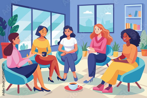 Diverse Group of Women Engaging in a Meaningful Conversation in a Modern Office Setting