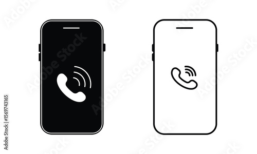 Mobile phone icon, Smartphone, mobile phone vibrating or ringing flat or line icon, vector. Smartphone ringtone symbols for app, logo, website design. Vibration mode phone icon vector, Cellphone.