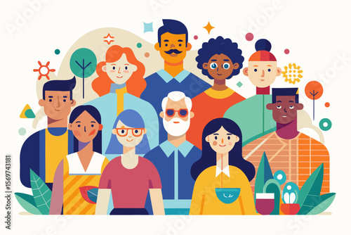 Diverse Group of People in Flat Design Style