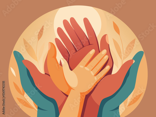 Hands of diverse people touching each other in unity