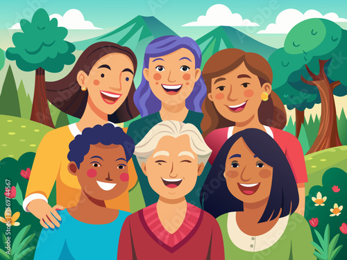 Diverse Group of People Smiling Outdoors in Nature