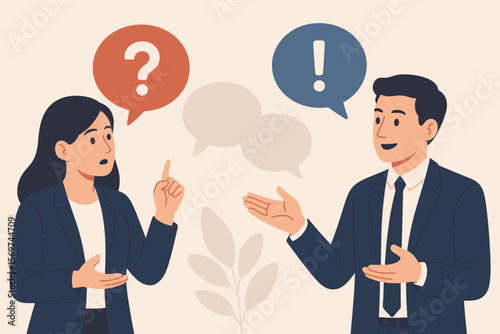 Business Q&A Session, FAQ Discussion, Problem Solving, Brainstorming Conversation, Question and Answer, Team Communication, Corporate Meeting, Solution Finding Concept