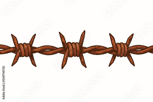 Realistic rusty barbed wire vector illustration isolated on white background. Sharp metal fence, security barrier, protection concept. Vintage industrial border element design.