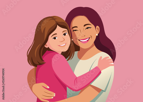 Mother and Daughter Embrace Affectionately