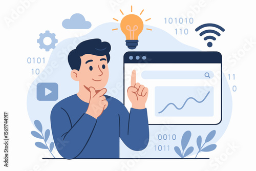 Innovative online technology inspiration concept. Creative idea, digital transformation, internet solutions, data analysis, wireless connection, modern vector illustration