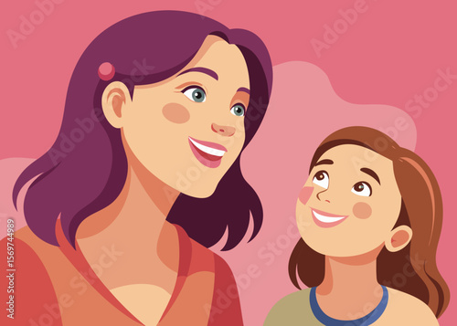 Happy Mother and Daughter Looking Upwards