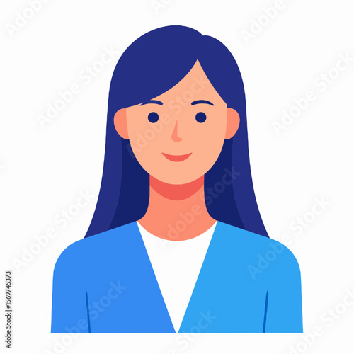 Illustration of Young Woman with Blue Hair in Blue Shirt Isolated on White Background for Website Profile Avatar