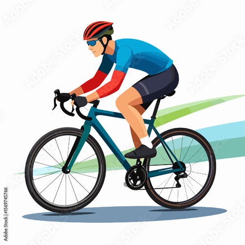 Male Cyclist in Blue and Red Outfit Riding Bicycle with Abstract Background Showing Motion and Speed for Sports and Fitness Activities