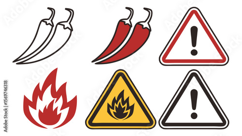 icon set of apicy foo warning sign in vector