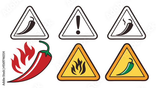 icon set of apicy foo warning sign in vector