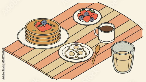 vector scene of a wooden table with breakfast item