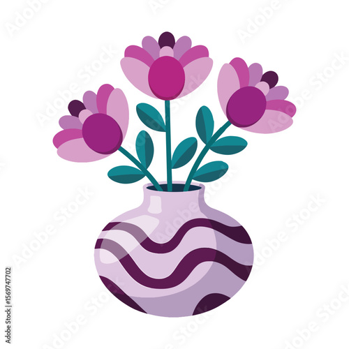 Flat Vector Vase with Abstract Colorful Flowers – Modern Minimal Floral Illustration on White Background