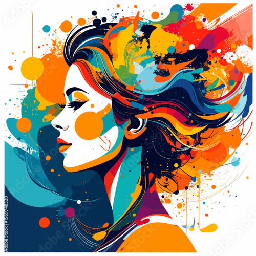 Vibrant Abstract Portrait of Woman with Colorful Splatter Paint Effect Digital Art