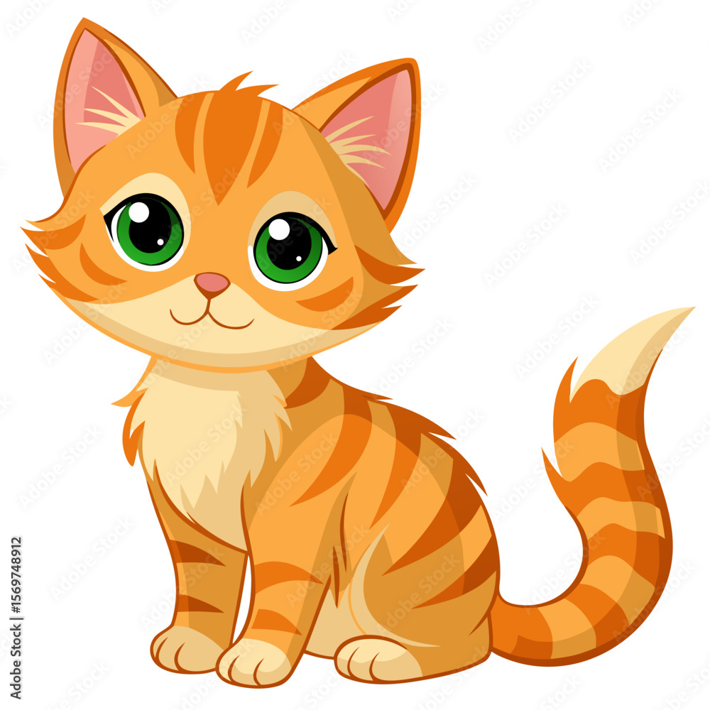 Fototapeta premium Playful Kitten Vector Illustration - Small Kitten Clipart on Transparent White Background