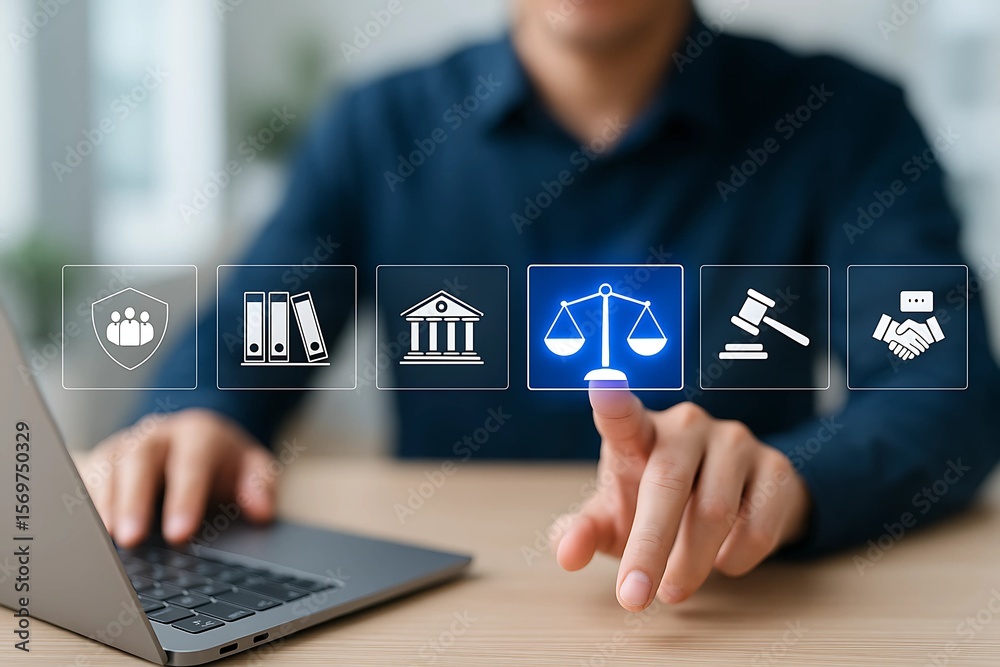 Fototapeta premium Digital Legal Services and Online Justice System in Modern Business Operations