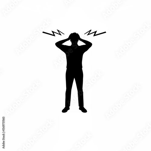 Silhouette of man standing with both hands on head in surprise on white background