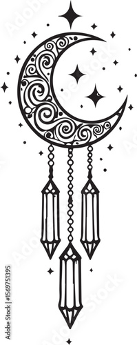 
Mystic Crystal Moon Boho Vector Bundle | Crescent Moon with Crystals Clipart