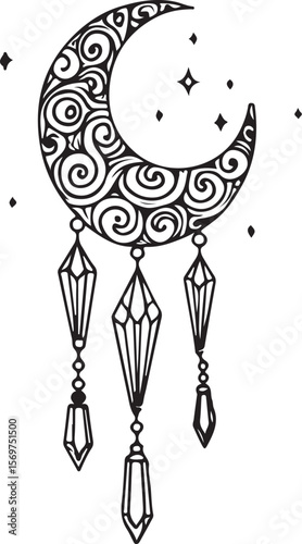 
Mystic Crystal Moon Boho Vector Bundle | Crescent Moon with Crystals Clipart