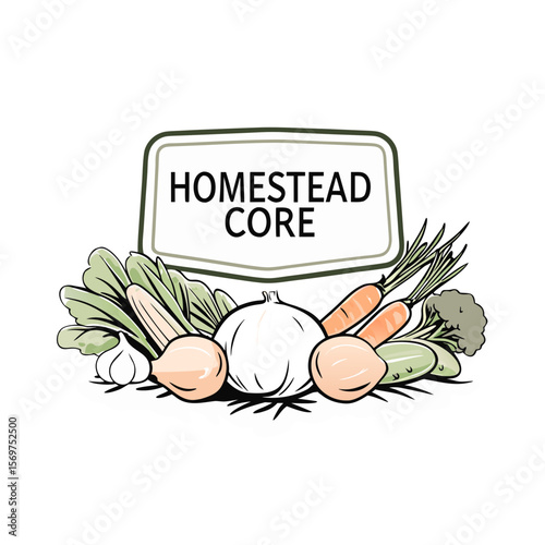 Vegetable Label Tag for Homestead Core Displaying Fresh Produce for Food Blogs, Gardening Websites, Recipe Cards, and Organic Gardening Awareness  