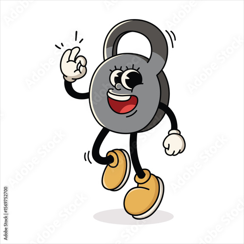 Cute Kettlebell Cartoon Character Doing OK Hand Sign