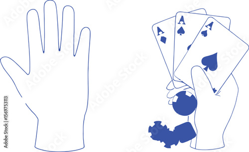 Hands of Fortune — Silhouette Illustration of Two Hands Showing Empty Palm and Holding Symbols of Luck and Time