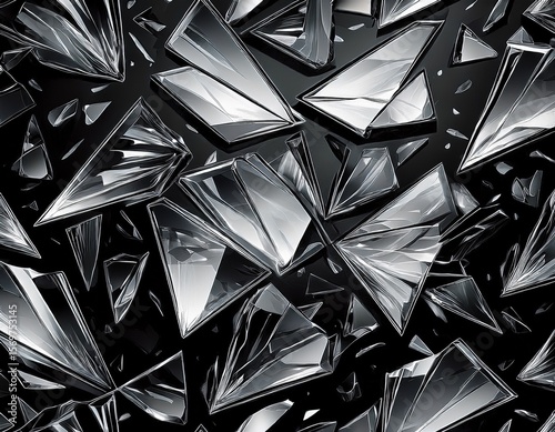 shattered glass shard pattern black background sharp crystal texture seamless design for security industry visual effects movie props product mockups digital art concept