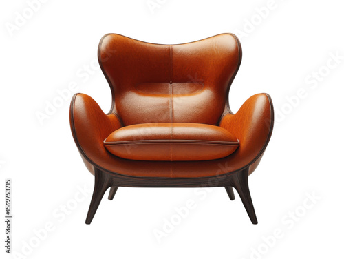 A tan leather chair with a wooden frame