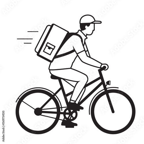 Delivery courier cycling with food backpack delivering orders on a bicycle transportation