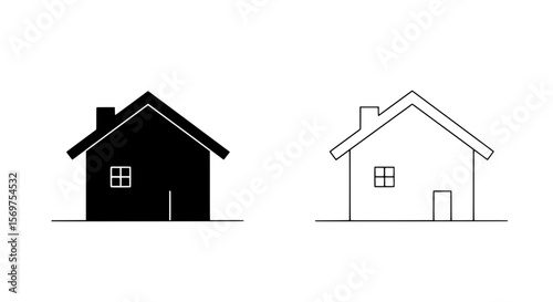 Home Icons: Minimalist house icons in black and white, symbolizing shelter, security, and the concept of home. 