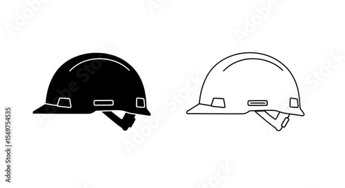 Construction Safety Essentials: A graphic representation showcases two hard hats, symbolizing protection and safety in construction environments, one in solid black and the other in a clean outline.