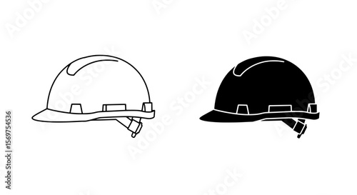 Vector Safety Helmet: Vector drawing of a safety helmet, showcasing the outline and black and white rendering.