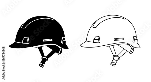 Protective Helmet Duo: A striking black and white study of two safety helmets, showcasing the essential protection and sleek design needed for any demanding work environment.