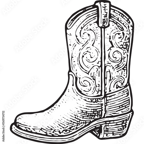 Retro Cowboy Boots Art - Western Spur Boot Illustrations for  Stock