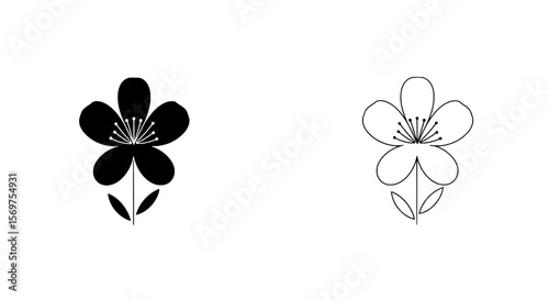 Blooming Blossom Silhouette: A minimalist silhouette showcases two exquisite blossoms, one solid and the other outlined, representing the grace and purity of botanical beauty.