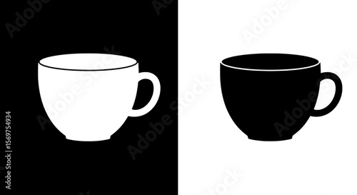 Contrasting Coffee Cups: A minimalist composition showcasing a pair of coffee cups, one elegantly rendered in stark white against a black backdrop.