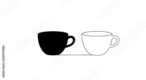 Contrast and Harmony: Two coffee cups, one filled with darkness, the other outlined with light, standing side by side.