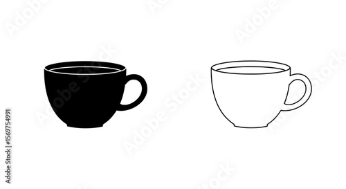 Duality of Coffee Cups: Minimalist image of two coffee cups, one in solid black and the other as an outline. Emphasizing the classic design.