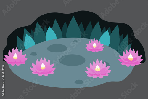 Enchanted Grotto Serene Water Lilies in a Mystical Cave
