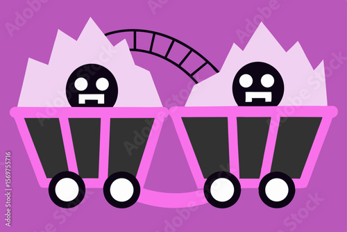 Cute Cartoon Mine Carts  A Fun Illustration of Mining Transportation