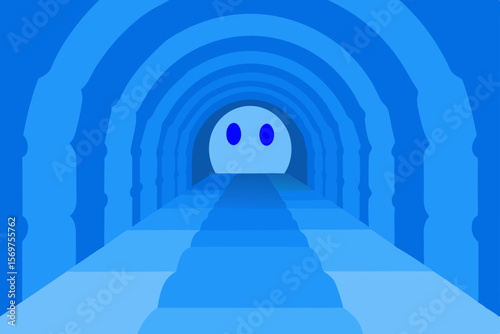 Abstract Blue Tunnel A Journey Through Archways and Perspective