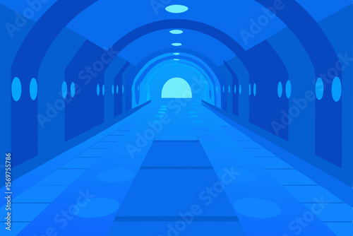 Futuristic Blue Tunnel Abstract Architecture Design