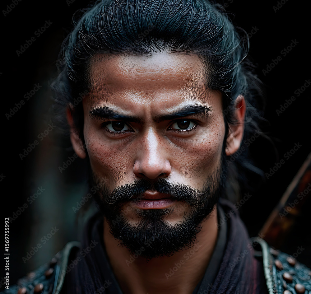 Fototapeta premium Majestic Warrior Samurai Looks serious Expression