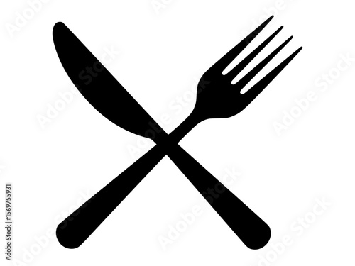 Knife and fork crossed in black silhouette