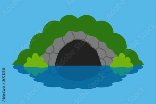 Mysterious Cave Entrance Hidden in Serene Lake A Secluded Nature Haven