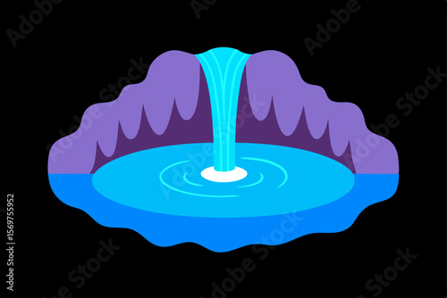 Serene Waterfall Cascading into a Tranquil Pool A Vibrant Nature Illustration
